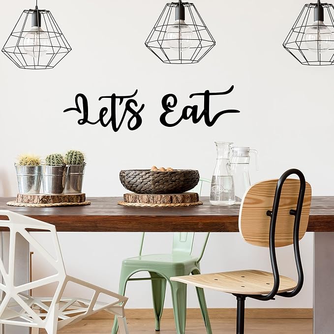Hotop 2 Pieces Let's Eat Metal Sign, Rustic Black Cutout Eat Kitchen Decor, Kitchen Hanging Wall Plaque Farmhouse Wall Sign for Home Kitchen Dining Living Room Decoration