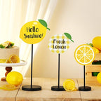 Maitys 3 Pcs Summer Lemon Wooden Table Decor Yellow Lemon Tiered Tray Decoration Rustic Summer Table Centerpiece Standing Block Sign for Home Kitchen