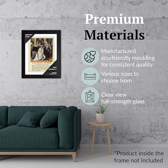 Creative Picture Frames 6.75 x 9.25 Magazine Theatre Show Frame with Full-Strength Glass, Holds Up To A 1/4" Thick Media with Installed Hangers for Easy Mounting, 8x12 Black Frame with White Mat