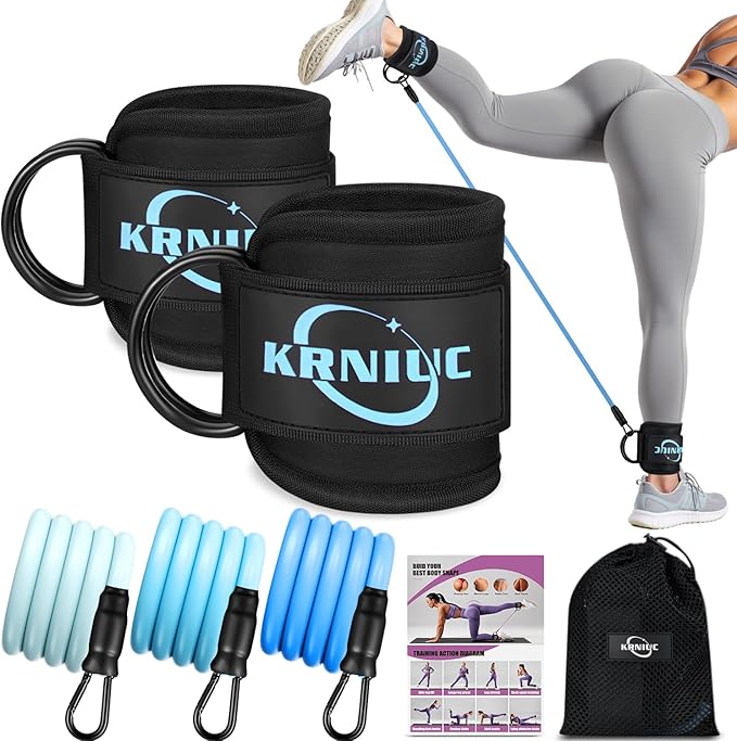 Ankle Resistance Bands with Cuffs, Resistance Bands for Working Out, Home Gym Workout Equipment for Women, Pilates Exercise, Hip, Leg, Glute Ankle Weights Training- Exercise Guides Included