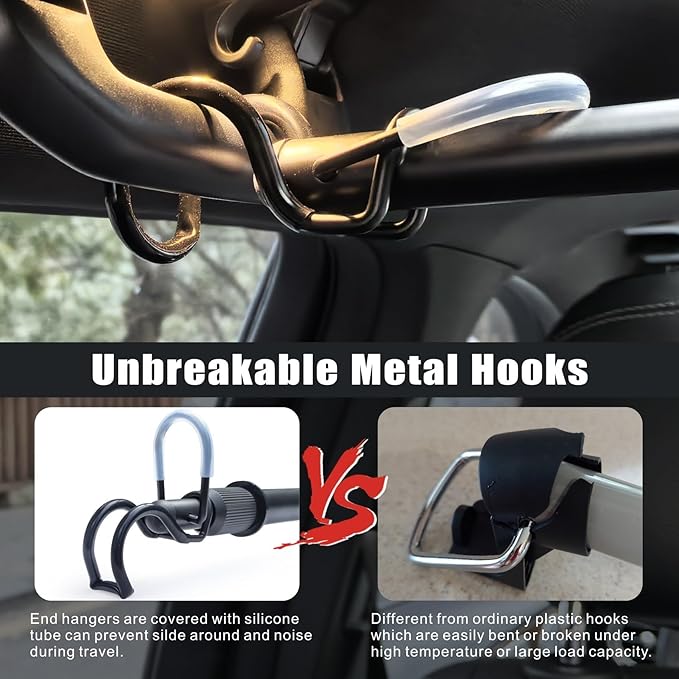 Car Clothes Hanger Bar Adjustable Garment Rack 30''-50'' Heavy-Duty Hanger Rod for Small or Medium Vehicles Travel Closet Black Metal Pole for Auto Clothing Organizers & Storage (Hold up to 120lbs)
