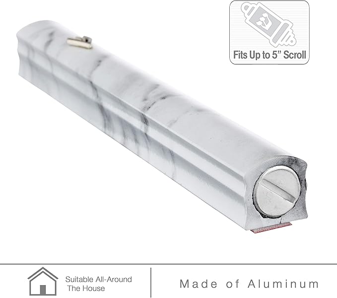 A&S Mezuzot Aluminum Mezuzah Case with 3D Painted Shin Design Easy Peel and Stick Judaica Door Mezuza for Parchment Scroll (White Marble, 6 Inches)