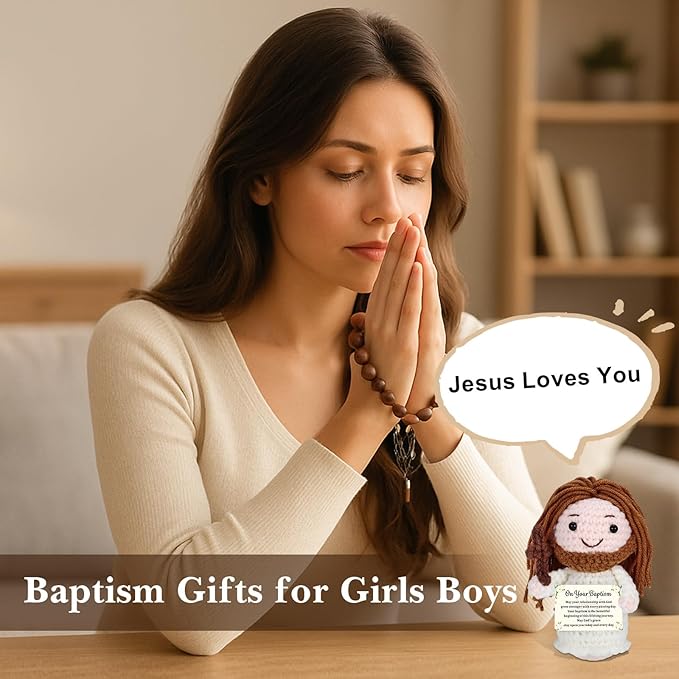 Baptism Gifts for Girls Boys Christian Jesus Crochet Doll - First Communion Confirmation Religious Gifts for Women Men Faith Keepsake Christening Easter Christmas Spiritual Gift God Blessing Decor