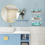 Dazzlewall 3pcs Farmhouse Bathroom Wooden Wall Decor, Turquoise Vintage Floral Bathroom Accessories Wood Hanging Sign Rustic Blue Toilet Plaque Decor, 15.3x10.2 in