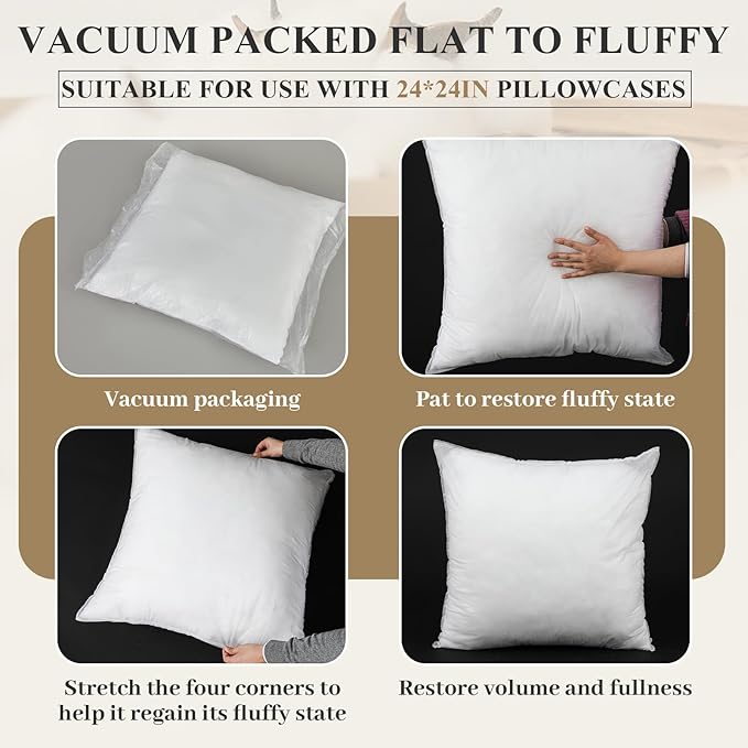 Soaoo Set of 10 Fluffy Throw Pillows Insert Bulk 26 x 26 Inches White, Filled in 400g Polyester Fiber, Decorative Square Pillows for Couch Sofa Bed and Party Supplies