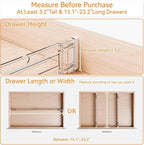 Yieach 12Pack 3.2 Inch Shallow Acrylic Drawer Dividers for Clothes -Expandable from 15-21''- Adjustable Drawer Dividers for Baby Clothing,Sock,Underwear,Clear in Drawer Separators for Dresser,Kitchen