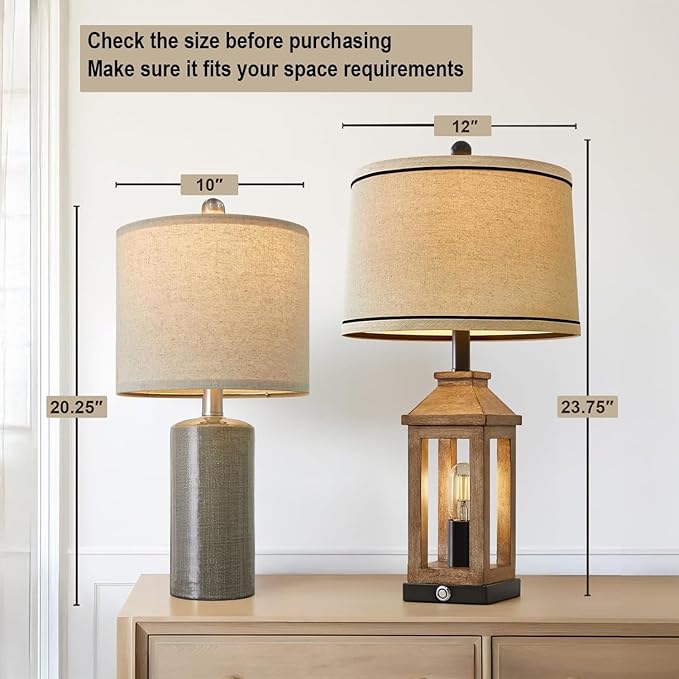 G-SAFAVA 20.25" Small Table Lamps Set of 2 Modern Ceramic Lamps for Living Room Farmhouse Bedside Lamps Boho Lamps for Night Stands Grey Bedroom Lamp Side End Table Lamps
