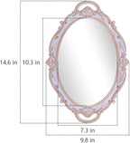 Polyresin Ellipse Antique Decorative Mirror Tray, Makeup Organizer, Jewelry Organizer, Serving Tray, 9.8”x 14.6”, Golden Gray