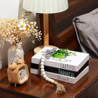 Capoda 3 Pcs Decorative Books for Home Decor Farmhouse Faux Stacked Books Wooden Rustic Table Decor with Bead Garland Twine Ribbon Faux Leaf for Table(Classic)