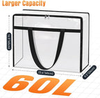 Clear Under Bed Storage Containers - 4 Pack Large Capacity Clothes Storage Bags with Lid & Sturdy Handles, Foldable Moving Bags, Clothing Organizer Totes for Bedding, Comforter, Sheet(60 L)