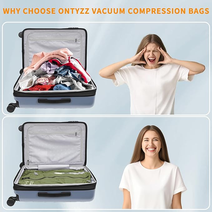 ONTYZZ Vacuum Bags for Travel, IPX8 Waterproof Vacuum Bags, Space Saver for Luggage/Camping/Home Storage (2 Pack NO Pump-Green)