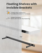 AMADA HOMEFURNISHING 23.6" L Floating Shelves, Wall Shelves Set of 3 for Bathroom/Living Room/Bedroom/Kitchen, White Floating Shelves for Wall Decor with Invisible Brackets - AMFS44W