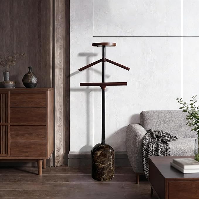 Suit Valet Stand with Tray Freestanding Suits Clothes Rack for Bedroom Entryway Living Room