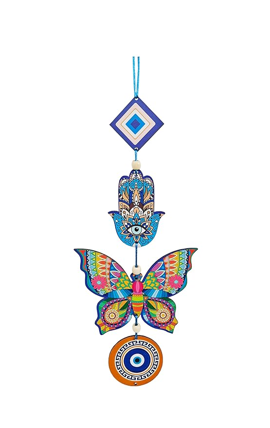 Decorative Bird Mobile Wall Hanging, Colorful Swallow Design with Flowers, Traditional Tattoo Style Art (Butterfly_Hanging_D_2)