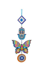 Decorative Bird Mobile Wall Hanging, Colorful Swallow Design with Flowers, Traditional Tattoo Style Art (Butterfly_Hanging_D_2)