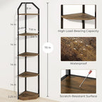 5 Tier Corner Wall Shelf Stand, 70" Metal Corner Shelves Bookshelf Display Shelf for Living Room Decor, Tall Plant Stand Multi Unit Organizer, Standing Shelf for Bedroom,Bathroom,Small Space (Brown)