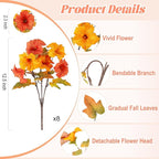 8 Pcs Fake Fall Flowers Artificial Petunias for Outdoor Decorations, Faux Fall Flowers for Outside UV Resistant Realistic Plants for Garden Porch Patio Indoor Autumn Decor(Orange Yellow)