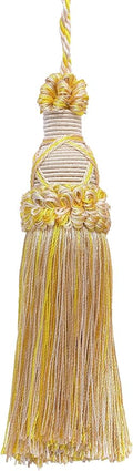 5 1/2" (14cm) Key Tassel, 4" (10cm) Loop with Criss Cross Design (Style# KTIC) Sunray Gold Multicolor #4874 (Yellow Gold, Orange Gold, Light Gold) Sold Individually
