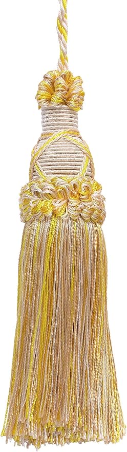 5 1/2" (14cm) Key Tassel, 4" (10cm) Loop with Criss Cross Design (Style# KTIC) Sunray Gold Multicolor #4874 (Yellow Gold, Orange Gold, Light Gold) Sold Individually