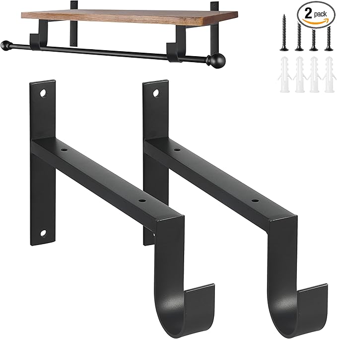 AddGrace Heavy Duty Closet Rod and Shelf Brackets 8 Inch Wall Mounted Closet Rod Bracket with Pole Holder Shelving Support with Screws for Laundry (2 Pack)
