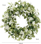Jobflower 24 Inch Spring Wreaths for Front Door, All Seasons Summer Wreath with Fade-Resistant Greenery, Large Farmhouse Artificial Green Wreath for Outdoor Porch Wall Window Decor, Green