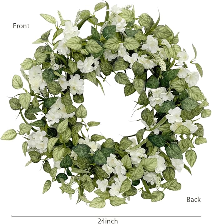 Jobflower 24 Inch Spring Wreaths for Front Door, All Seasons Summer Wreath with Fade-Resistant Greenery, Large Farmhouse Artificial Green Wreath for Outdoor Porch Wall Window Decor, Green