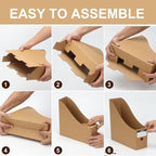 24 Pcs Cardboard Magazine File Holders, Bulk Kraft Paper Magazine Book Bin Box with Label Sticker, Paper Organizer Storage Folder for School Classroom Office Library Home Supplies Desk Shelve