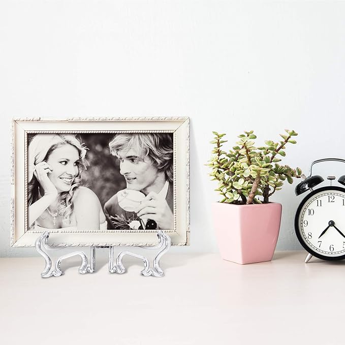 Boao 12 Pack Plastic Easel Stand Display Card Plate Stands Photo Holder Picture Frame Book or Other Items Easel for Weddings, Birthdays, Home Decoration, Tables(7 Inches,Clear)
