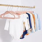 Amazon Basics Kids Space Saving Velvet Non-Slip Clothes Hangers with Shoulder Notches for Infant and Toddler, 11.6", Blush, 50-Pack