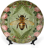 Art Nouveau William Morris Forest Roses And Bees Decorative Plate of 6", 7", 8", 10", Customize Christmas Ceramic Dinner Plates, Custom Gifts, Kitchen Display Household, with Vertical Stand