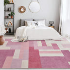 FlyDOIT Modern Geometric Patchwork Area Rug, 8x10 Pink Large Rugs for Living Room, Rockwood Collection Indoor Rugs for Bedroom, Throw Carpet Floor Decor for Entryway Dining Room Office Nursery