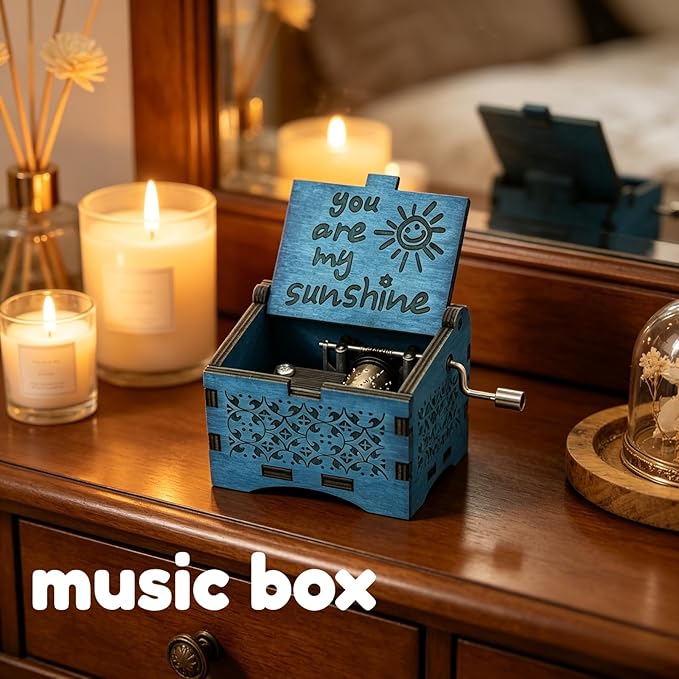 Dream Loom Wooden Music Box-You are My Sunshine, Hand Crank Vintage Engraved Musical Boxes Gifts for Birthday Christmas Valentine Mother’s Day