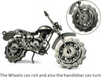 TRANSGOOD Handmade Motorcycle Model with Rolling Wheels, 9" Vintage Steampunk Bike Sculpture, Heavy-Duty Iron Desk Decor, Unique Biker Gift for Dad Husband, Industrial Man Cave Office Home Art (B03)
