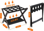 Heybly Luggage Rack, Folding Suitcase Stand with Storage Shelf, Heavy-Duty Luggage Holder for Guest Room Bedroom Hotel, Holds up to 165 lb, Black, HLR010Z1