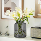 7 Inch Tall Vases for Flowers, Large Glass Vase for Centerpieces, Clear Glasses Home Decor Modern Jarrones Decorativos for Wedding Living Room Dining Table (Gray)