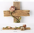 BC Home Decor 8.25" H Mystical Rose Cross for Wall, Wood Carve Looking Spring Rustic Catholic Home Decor, Mother's Day Religious Gift, Handpainted by Buildclassic