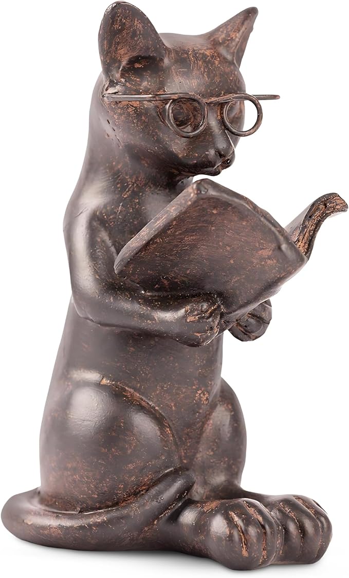Young's Inc Cat Figurine - Cute Cat Statue - Whimsical Cat Decor for Cat Lovers, Collectibles and Meditation Decor - Cat with Eye Glasses - 4'' L X 3'' W X 5'' H