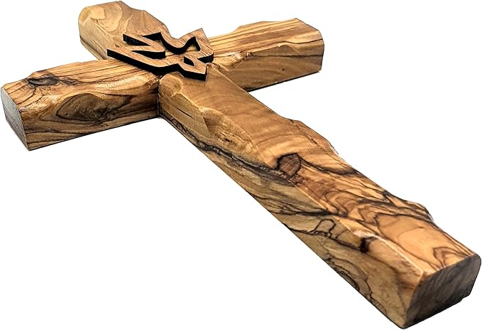 Zuluf 7.8" Olive Wood Dove Cross Wall Hanging Christian Holy Spirit Carved Jerusalem Gift Bedroom Decor CRS019