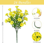 Waipfaru Artificial Flowers for Outdoors, 24 Bundles Faux Plants Outdoor, UV Resistant Artificial Plants, Silk Petunias Fake Flowers for Outside Home Decor Planter Porch Decoration, Yellow