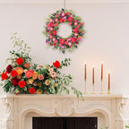 24 Inch Large Spring Summer Front Door Wreaths, Artificial Eucalyptus Daisy Wreath with Pink Red Flowers, Rustic Farmhouse Wreath for Porch Wall Window, Indoor Outdoor All Season Home Decor