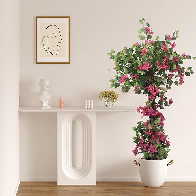 Bougainvillea Artificial Tree with Flowers (5.4FT-65 Inch) UV- Resistance Faux Blooming Flower Outdoor/Indoor Tree Front Porch Plants, Home, Office, Living Room Decor