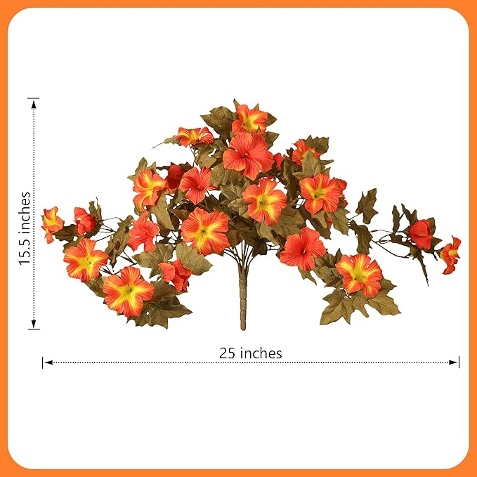 HyeFlora Artificial Fall Flowers for Outdoors Decoration 2PCS Autumn Faux Morning Glory Look Real Silk Flowers for Outside Planter UV Resistant Fake Flowers for Home Garden Balcony Yard Porch Deco