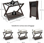 Bamboo Luggage Racks Set of 2, Fully Assembled Luggage Rack for Guest Room, Folding Suitcase Stand with Shoe Shelf, Heavy Duty Luggage Holder for Suitcases, Dark Brown