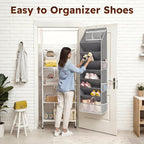 Over The Door Shoe Organizer - 8 Tier Hanging Shoe Organizer with Large Capacity Pockets, Shoe Organizer for Closet, Shoes Rack for Door, Fits 16-24 Pairs of Sneakers, Boots, Heels – Grey