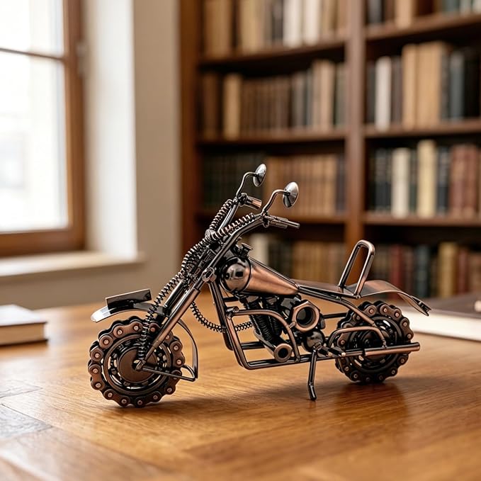 Motorcycle Gifts for Men Women, 11.8" Metal Motorcycle Sculpture, Fathers Day Birthday Gift for Dad Husband Biker Enthusiasts, Industrial Man Cave Home Garage Office Decor