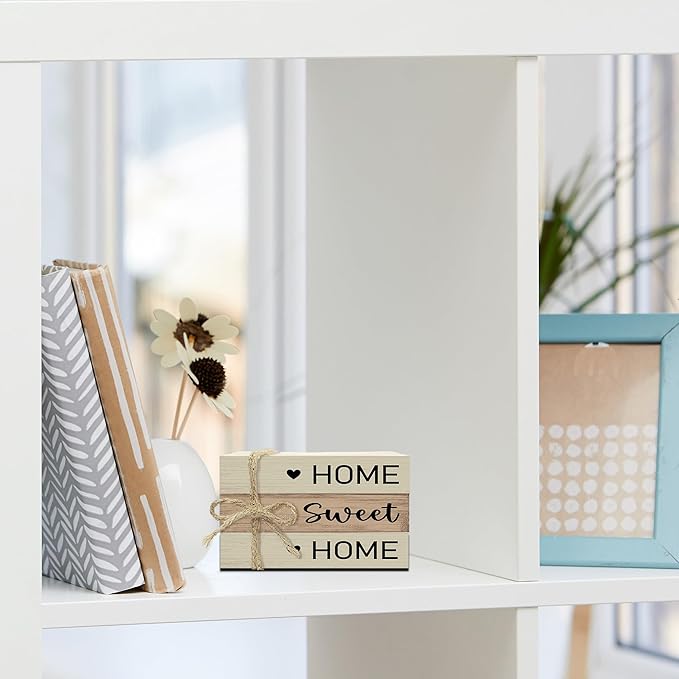 Mini Decorative Books For Home Decor, Small Wood Book Stack For Table Decor, Home Sweet Home decoration Books For Living Room Bookshelf, Farmhouse Stacked Books decoration（L54)