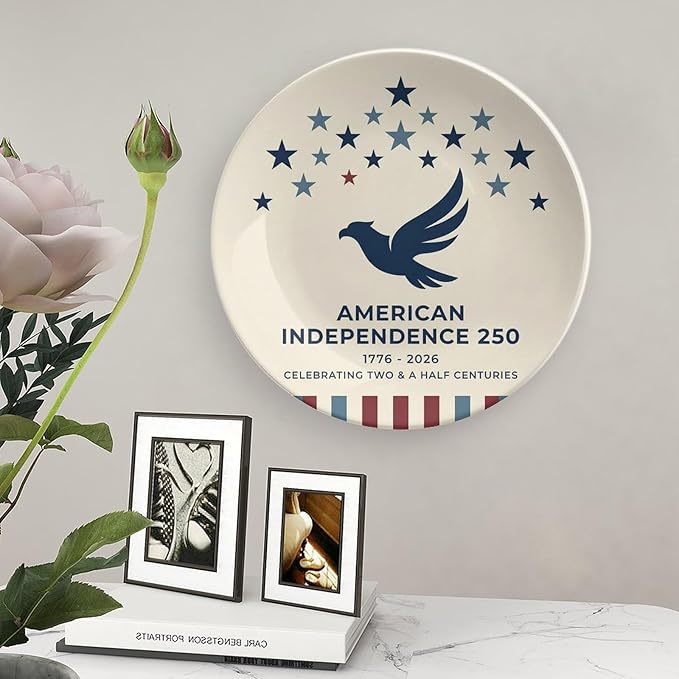 250th Anniversary Decorative Plates 8 Inch Patriotic Decorations Minimal Eagle Commemorative Plates with Stand Memorial Day 4th of July Veterans Day Home & Office