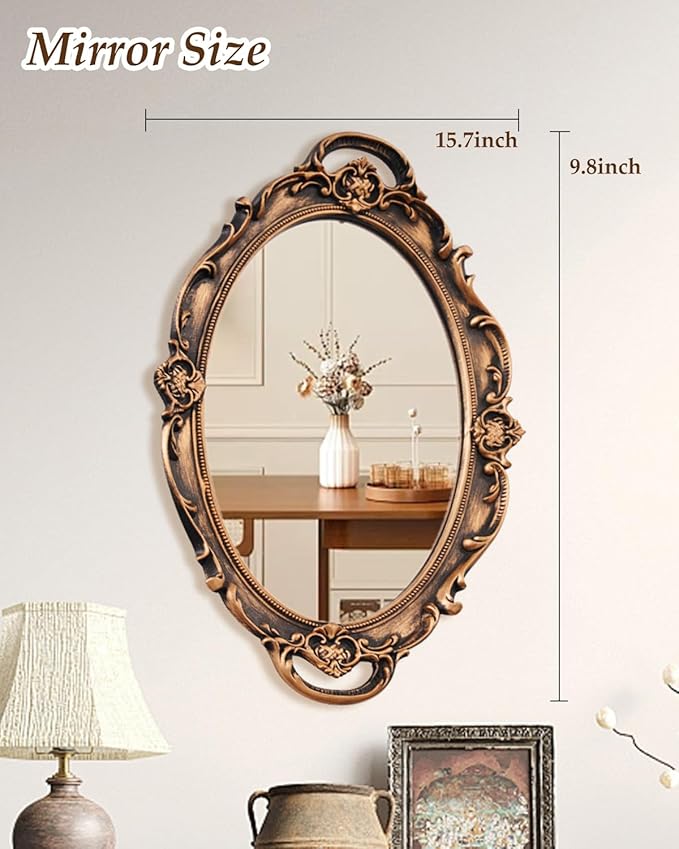 XPXKJ Vintage Gold Mirror Tray Vanity Tray for Dresser Perfume Storage Decorative Mirrored Glass Tray Coquette Room Decor, Bedroom, Bathroom Oval Antique Serving Makeup Organizer