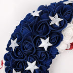 idyllic July 4th Patriotic Americana Wreath Boxwood Handcrafted Memorial Day Wreath Festival Garland Decoration Front Door Wall Home Decor (Blue)