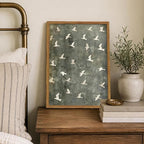 Framed Vintage Flying Bird Canvas Wall Art, Minimalist Abstract Flock of White Birds Pictures Wall Decor, Cottagecore Nature Wildlife Prints Paintings for Living Room Bedroom Home Office 12x16 inch